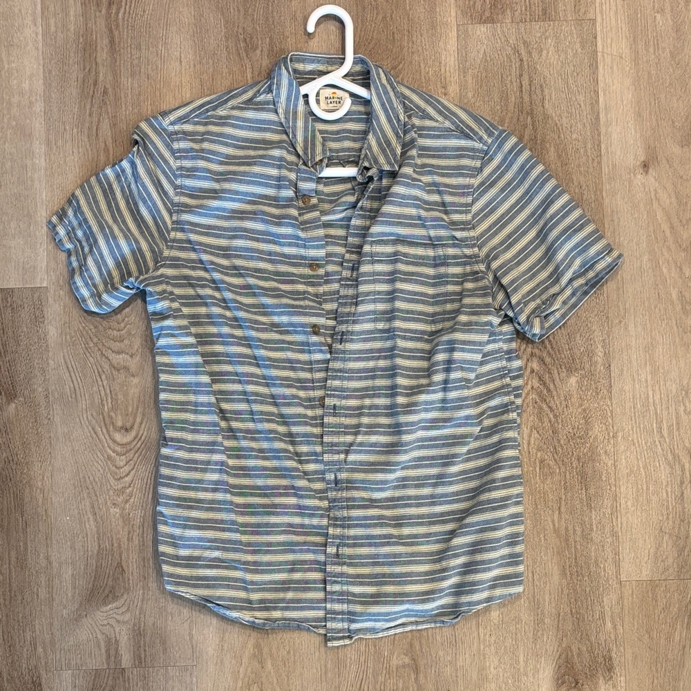 Marine Layer Striped Button-Down Shirt in Blue and Gray